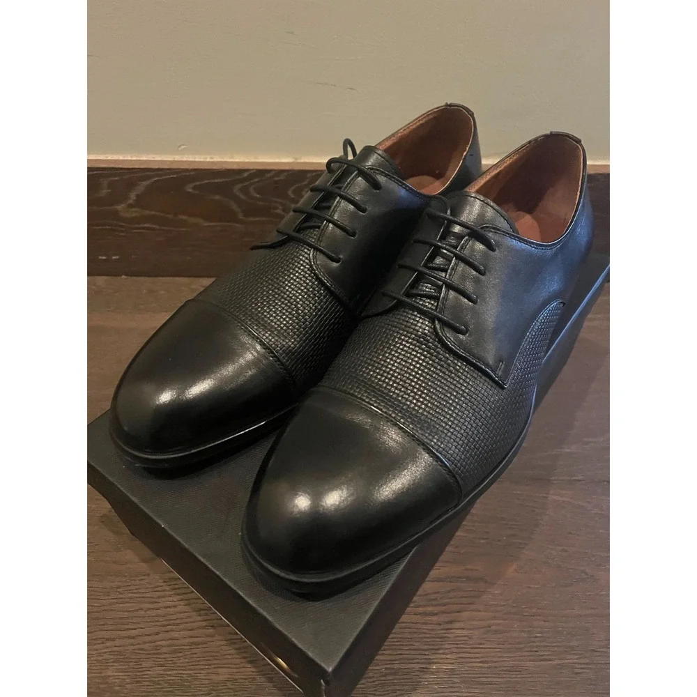 Tuluchi Italy Design Men's Black Cap Toe Oxford Dress Shoes Size 11 Leather